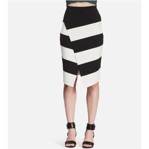 A.L.C. Black & White Chevron Stripe Knit Skirt Asymmetrical Hem Womens
